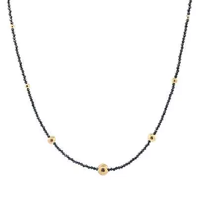 14K Yellow Gold Black Spinel & Gold Bead Necklace • $233.98