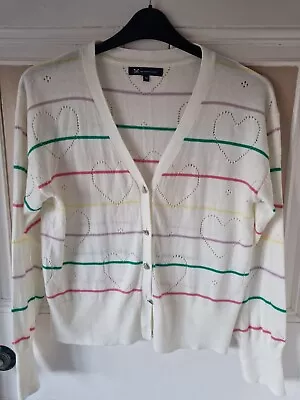 Crew Clothing White Cardigan  Rainbow Stripe - 14 - **NEW ** • £9.99