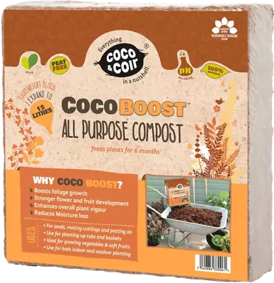 Coco Coir Multi-Purpose Potting Compost | NPK Fertilised 6 Months - Coco Boost • £9.99