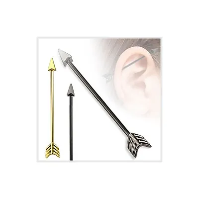 $8.75 • Buy Arrow Industrial Barbell I.P. Coated 14ga 316L Surgical Steel - Gold Or Black