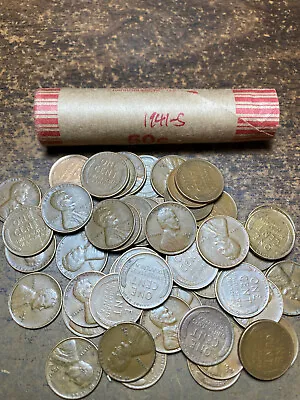 1941-S LINCOLN WHEAT CENT PENNY ROLL Nice Condition   • $8