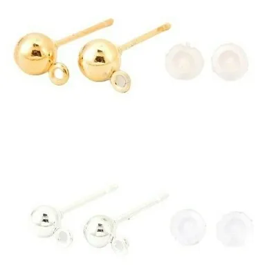 ❤ Silver/Gold Plated Post BALL STUD & Loop Earring 3mm/4mm/5mm Make Jewellery ❤ • £1.45