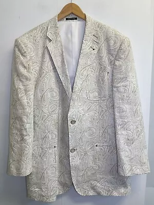 Cigar Couture Mens XL 100% Linen Blazer Sport Coat Lined White Beige Paisley • $30