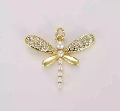 1.50Ct Round Cut Natural Pearl Dragonfly Pendant 14K Yellow Gold Plated Silver • $138.74