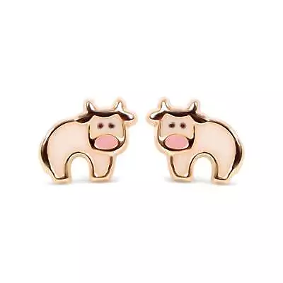 Children's 9ct Yellow Gold Enamel Cow Stud Earrings • £39.99