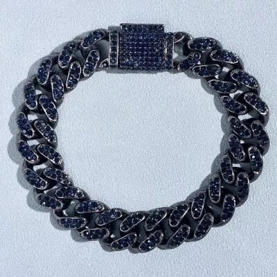 Men's/Women's Hip Hop Bracelet Simulated CZ Micro Pave Blue Iced - 7.5  Inches • $30