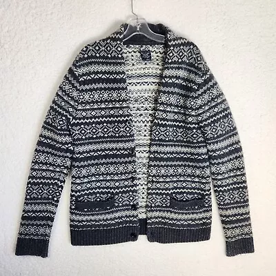 Abercrombie & Fitch Cardigan Sweater Mens Large Gray Thick Wool Blend Fair Isle • $31.95