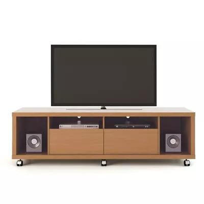 Cabrini Wood 71  TV Stand With Casters In Maple Cream & Off White • $398.99