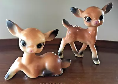 Vintage Deer Reindeer Fawn Figurines Hard Plastic Hollow Big Eyes Stand & Sit • $36.95