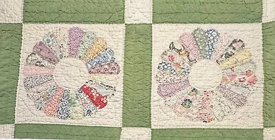 Vintage Cutter Quilt Piece 17” X 34” Dresden Plate Feed Sack Fabrics Pretty! #1 • $34.46