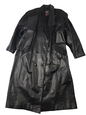 Vintage Global Identity GIll Leather Coat Womens 2X Black Duster Full Length 80s • $48.75