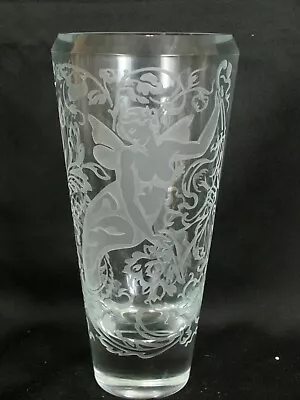 Stunning Studio Art Glass Vase Fairy Mermaid Ornate Etched Signed J. Mastny? • $249.99