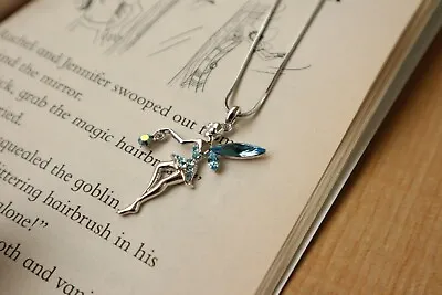 Silvertone Disney Tinkerbell Pendant Cute Korean Kawaii Blue Fairy Wing Necklace • $19.99