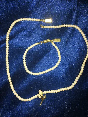 $19.99 • Buy Vintage 1928 Faux Pearl Necklace And Bracelet Set For Child Baby Rose Charm 13 