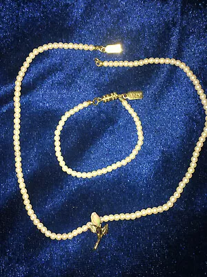 $19.99 • Buy Vintage 1928 Faux Pearl Necklace And Bracelet Set For Child Baby Rose Charm 13 