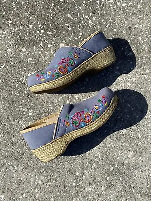 Dansko Womens Clogs Size 38 Burlap Embroidered Paisley Floral Shoes Vegan • $25