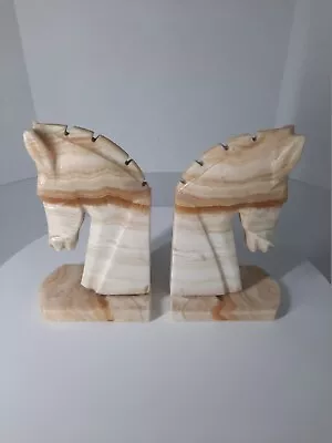 Horse Head Large Carved Onyx Marble Stone Bookend Set 7.5  Tall • $19.99