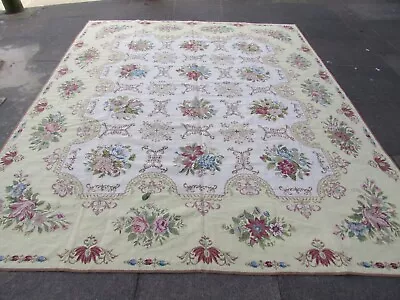 Fine Vintage Hand Made French Design Wool White Needlepoint Aubusson 296X245cm • £875