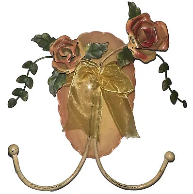 Vintage Metal Roses Wall Hanger Hat Robe Hooks Victorian Rare Rustic Princess • $23.45