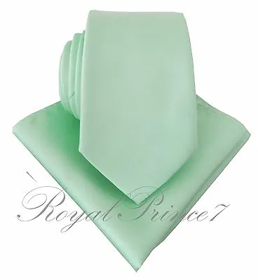 2000V Pastel Mint Green 2.75  Slim Necktie And Pocket Square Hankie Set Wedding • $11.31