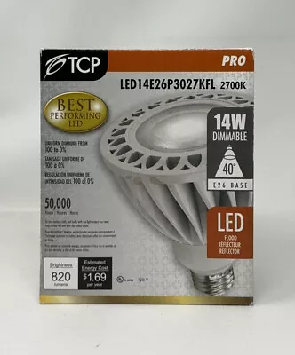 TCP LED 14E26P3027KFL 2700K LED 14 Watt Dimmable Narrow Flood E26 820 Lumen NOS! • $17.95