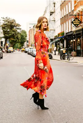 LK Bennett X Preen Black Silk Vali Wrap Floral Dress UK8 • $43.56