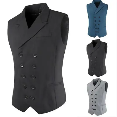 Mens Winter Vest Waistcoat Double Breasted Collar Vest Sleeveless Jacket Coat • $41.29