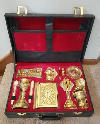 Greek Orthodox Travel Mass Kit Complete Set Holy Communion Case - Gold Plated • $1499.99