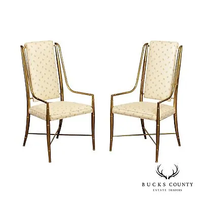 Mastercraft Vintage Hollywood Regency Pair Of Faux Bamboo Brass Armchairs • $2395