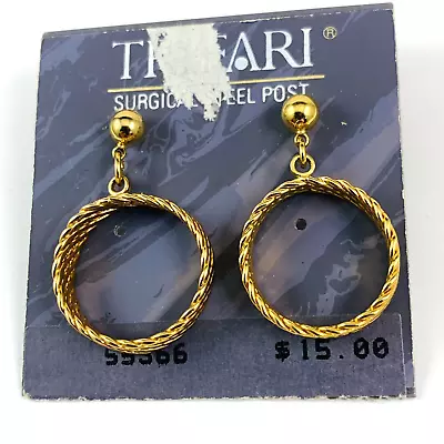 Vintage TRIFARI Gold Tone Hoop Dangle Post Pierced Earrings  • $19.99