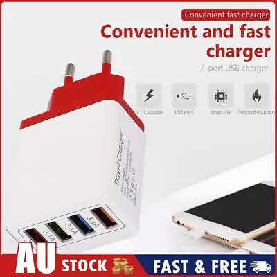 4 USB Travel Wall Charger Phone Fast Charging Charger EU Plug Adapter (Red) AU • $7.96