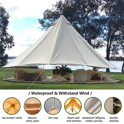 UNISTRENGH 3M 4M 5M 6M Canvas Bell Tent Waterproof Camping Tent Yurt Stove Jack • $589.99