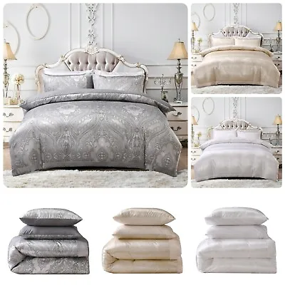 Jacquard Bedding Set 3 Piece Duvet Cover With Pillowcases Double King Super King • £26.96
