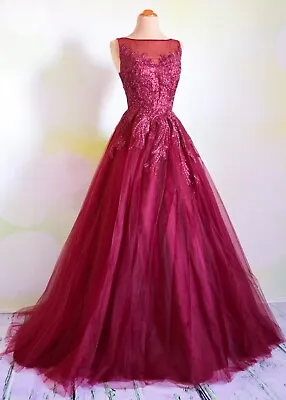 Burgundy PROM 2024 EVENING PAGEANT FORMAL BALL GALA DRESS WEDDING GOWN S 4 • $219