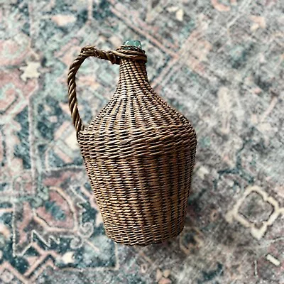 Antique Wicker Wrapped Demi John Demijohn Bottle European Wine Basket Vintage • $150