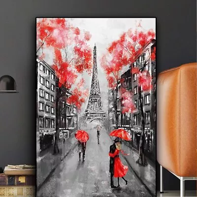 Romantic City Couple Paris Eiffel Tower Canvas Painting Print Canvas Art Posters • $13.15