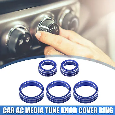 $18.99 • Buy Front Car AC Media Tune Knob Cover Ring For VW Golf MK7 2016-2020 Blue 5Pcs