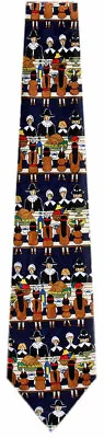 Men's Navy Brown Thanksgiving Necktie Pilgrims And Indians Thanksgiving Day • $14.99