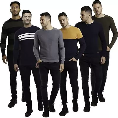 Mens Crew Neck Jumper Knitwear Wool Or Cotton Sweater Knitted Casual Pull Over • £9.99