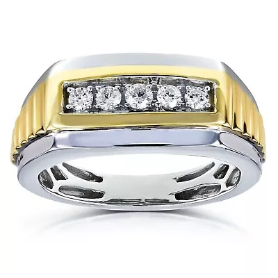 Men's 14 Ct Round Cut Real Created Wedding Band Ring 14k Two-tone Gold Over • $104.51