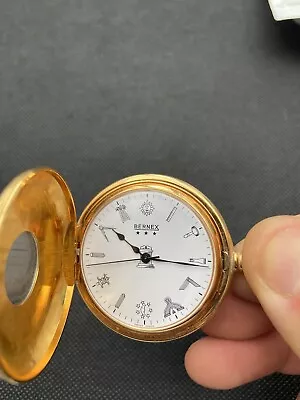 Masonic Gents Pocket Watch Bernex 17jewels Swiss Made Spare Or Repair • £58