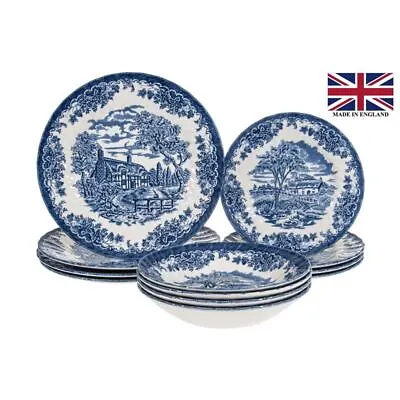 $79 • Buy Queens By Churchill - Brook Blue 12pc Dinner Set (Made In England)