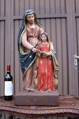 Antique Church Ceramic XL Saint Anne Statue Mary Religious • $2450