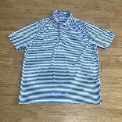 Vineyard Vines Mens XL Polo Shirt Blue Striped Performance Smiling Whale  • $20