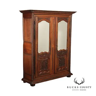 Antique 18th Century French Carved Oak Mirrored Armoire • $3995
