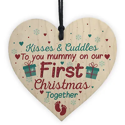 1st First Christmas Baby Mum Mummy Gift Xmas Bauble Decoration Wooden Heart Sign • £3.99