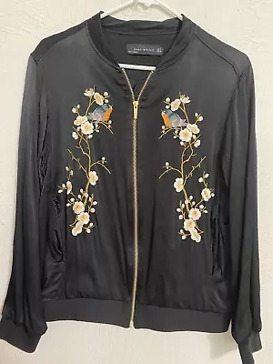 Zara Cherry Blossomsbirds  Bomber  Embroidery Jacket Full Zip Size S • $30