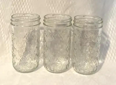 3 Vintage Ball USA Tall Quilted Crystal 11 Oz Canning Fruit Jelly Jars EUC • $6.99