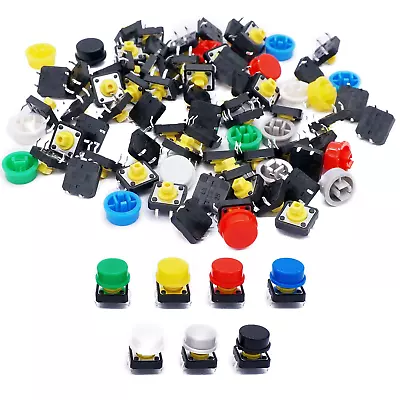 /70Pcs 4 Pin Tact Tactile Push Button Switch Momentary 12X12X7.3Mm With Multicol • $13.26