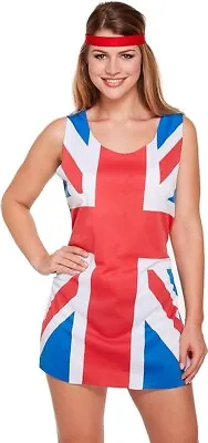 Adult Women’s Union Jack Fancy Dress 90s Pop Star Flag Retro Mini Dress Britain • £10.99